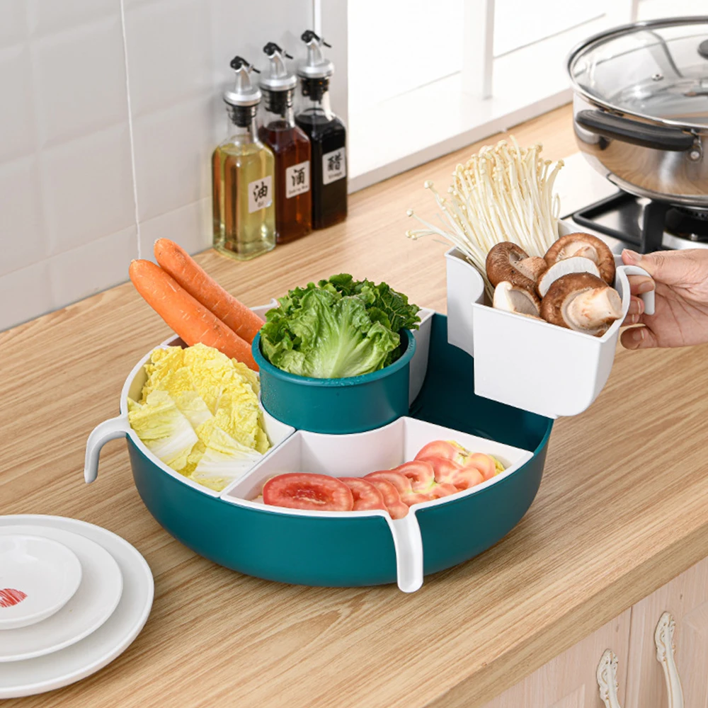 

Rotating drain basket plastic filters vegetable basin basket hot pot storage dish fruit tray snack kitchen tools
