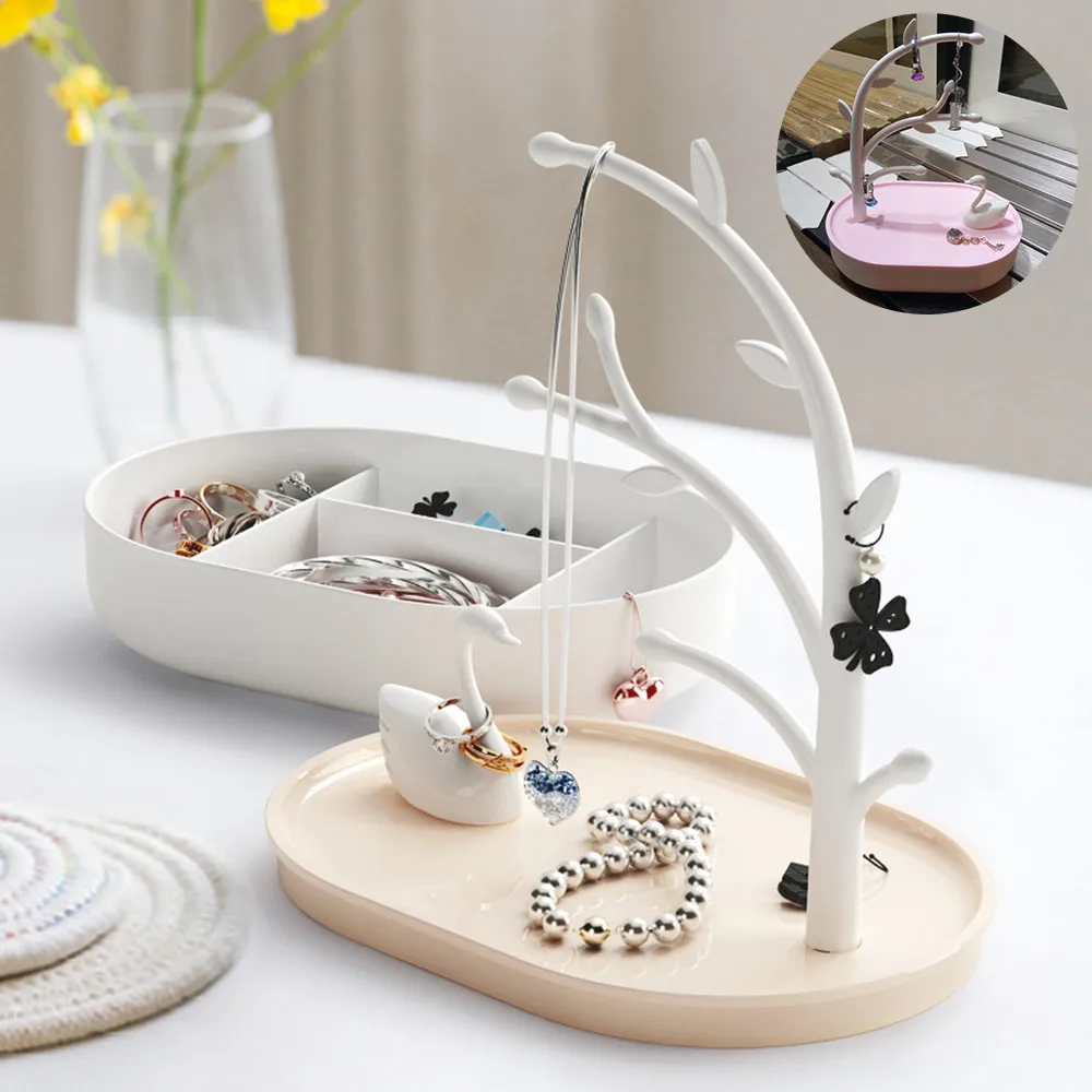Jewelry Box Swan Rack Pink Girl Heart Lake Collection Home Decoration Accessorie Travel Cosmetic Bag No |