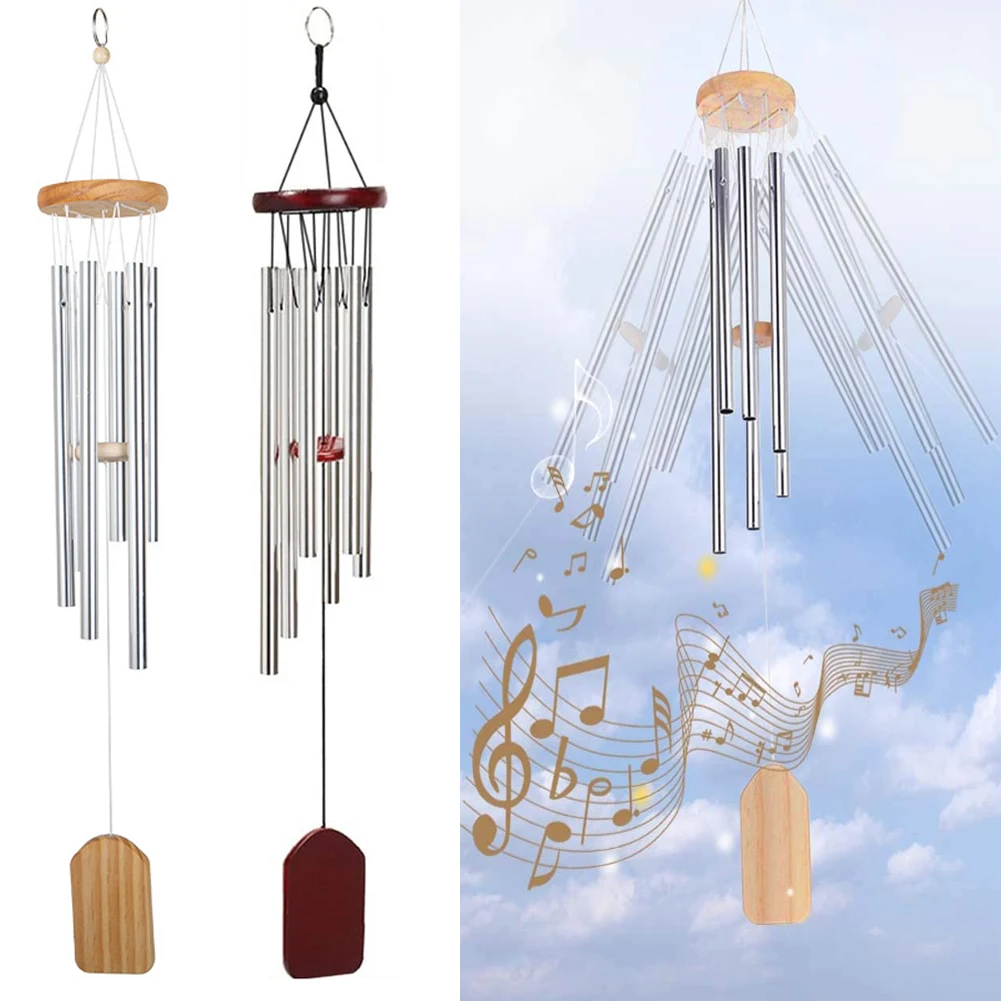 

Wind Chimes for Outside, Wooden Wind Bell Memorial Wind Chime Outdoor, Home Decor Wind Chimes with 6 Aluminum Tubes & S Hook