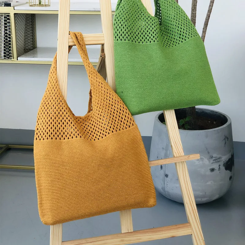 

Summer Casual Hollow Woven Tote for Women Large Capacity Knitted Braid Handbag Beach Party Bag Purses Shopper Sac Satchel Female