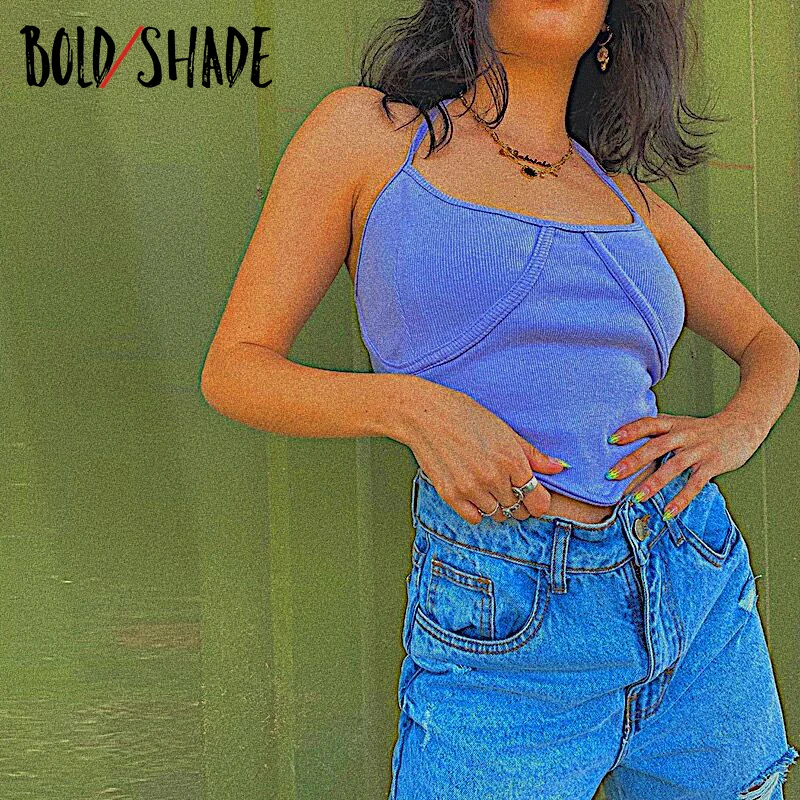 

Bold Shade 90s Indie Style Haler Cami Tops Solid Backless Bandage Sexy Bodycon Bustier Top Streetwear Fashion Women Camis Hot