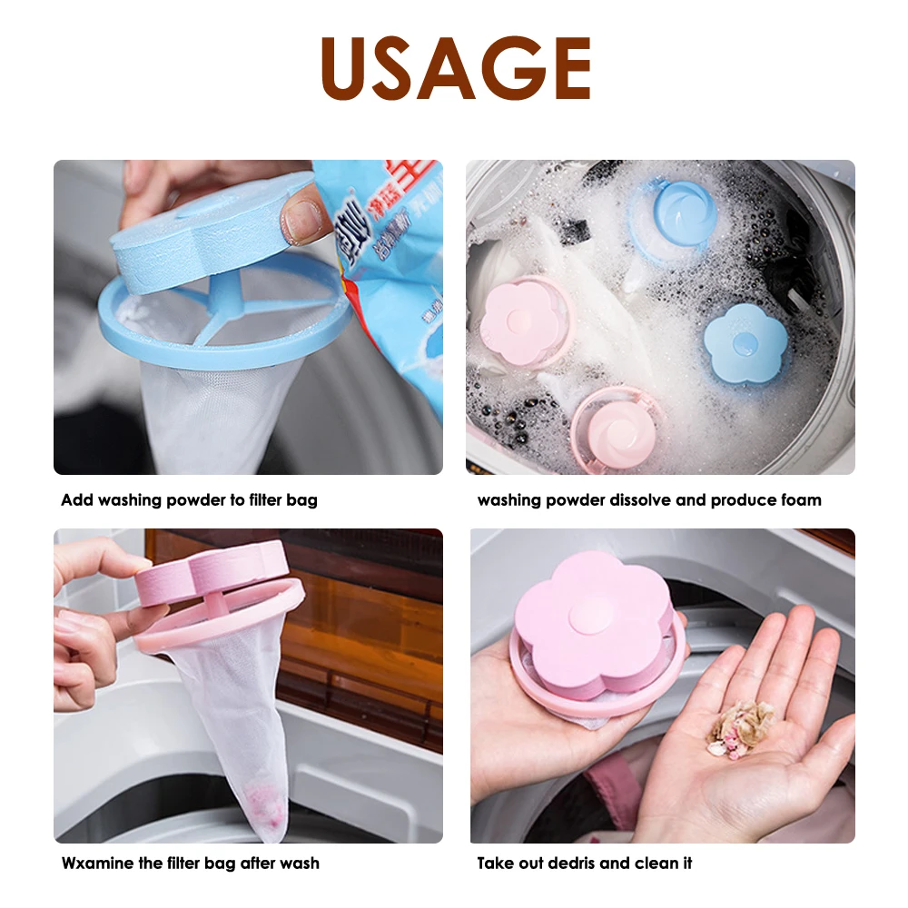 12Pcs Resuable Flower-type Household Reusable Washing Machine Lint Mesh Bag And Washing Bag Reusable Hair Remover