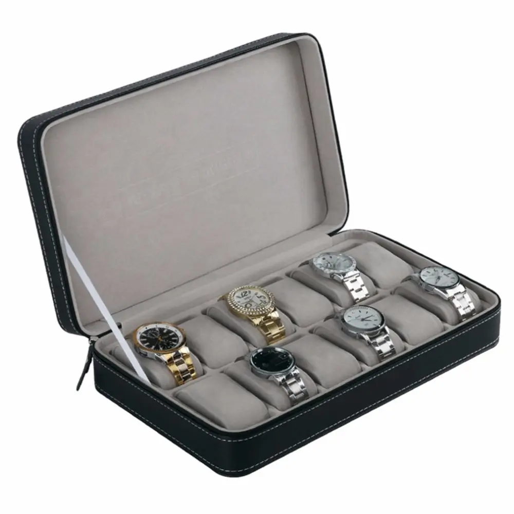 

6 Grids Watch Box PU Leather Gray or Beige Inner Watch Case Boxes Storage Holder Organizer Jewelry Boxes Display Best Gift