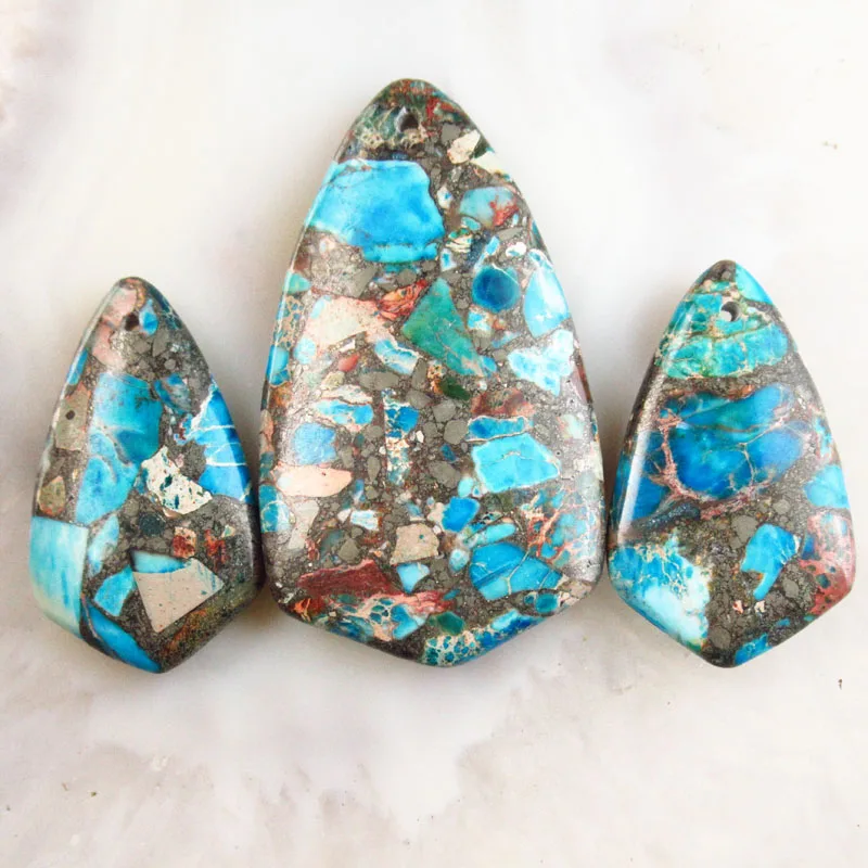 Великолепная интригующая Мода 3 шт синие морские осадочные яшперы и Пирит