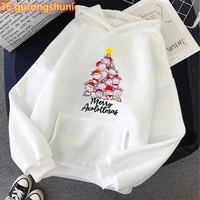 funny axolotl santa claus cartoon print hoodie women harajuku kawaii merry christmas sweatshirt femme winterspringautumn coat