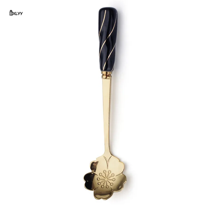 

Coffee Tool Stainless Steel Stirring Spoon Ceramic Handle Coffee Dessert Flower Spoon Tableware Home Accessories for Kitchen.8z