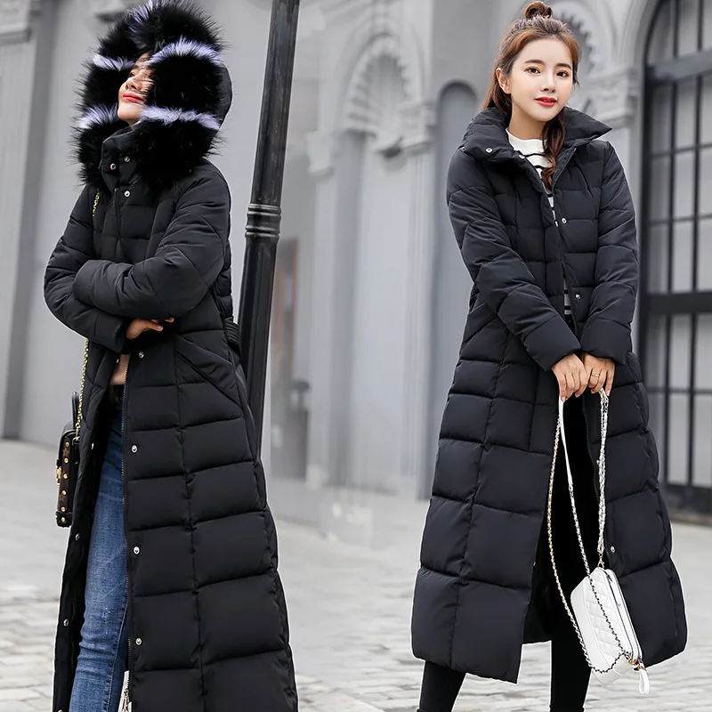 Long Winter Jacket and Coat for Women with Fur Cotton Padded Warm Thicken Ladies Coat Long Coats Parka Womens Jackets