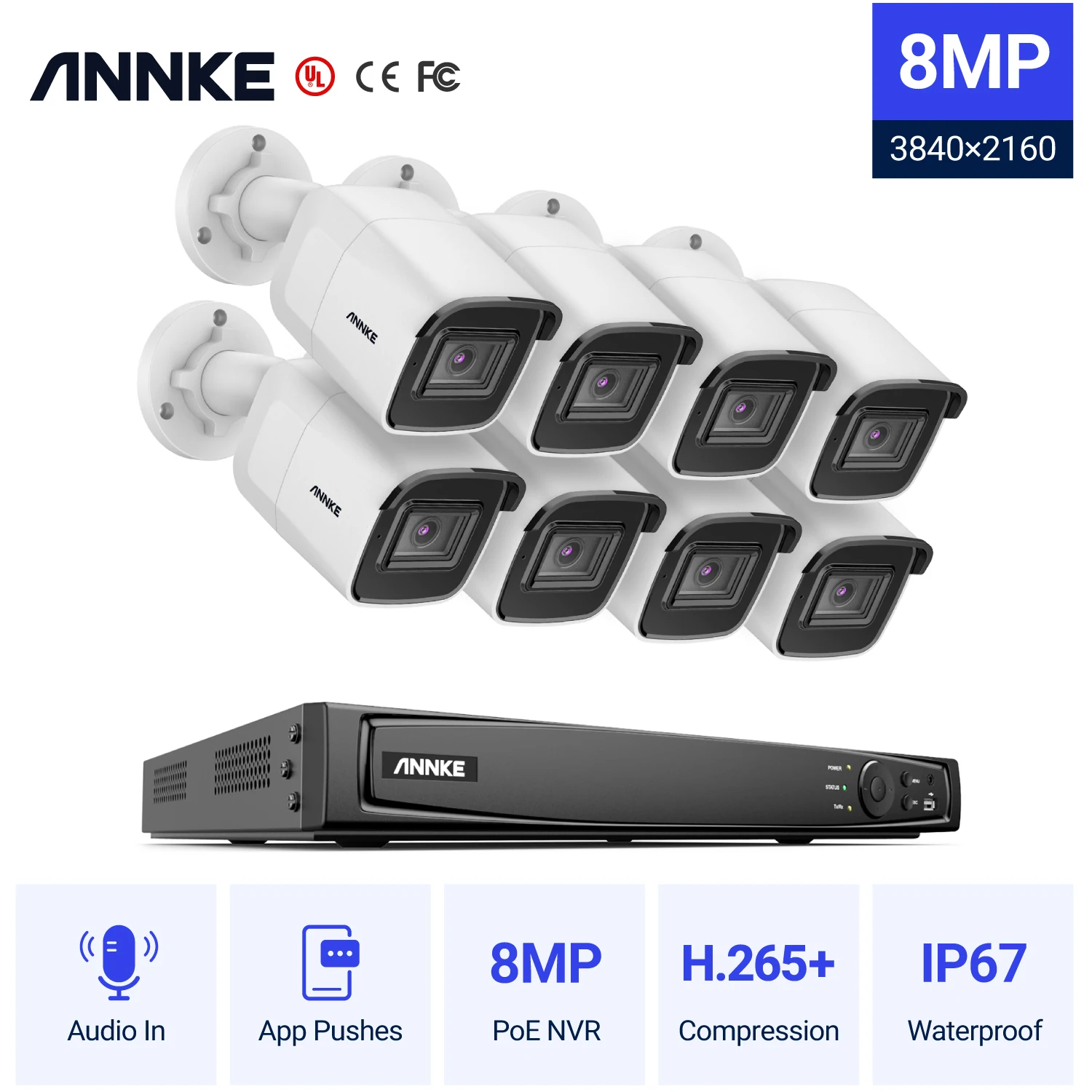 

ANNKE 8CH 8MP Ultra HD POE Network Video Security System With 8PCS 4K Surveillance Cameras CCTV Kit Audio Record TF Card Support