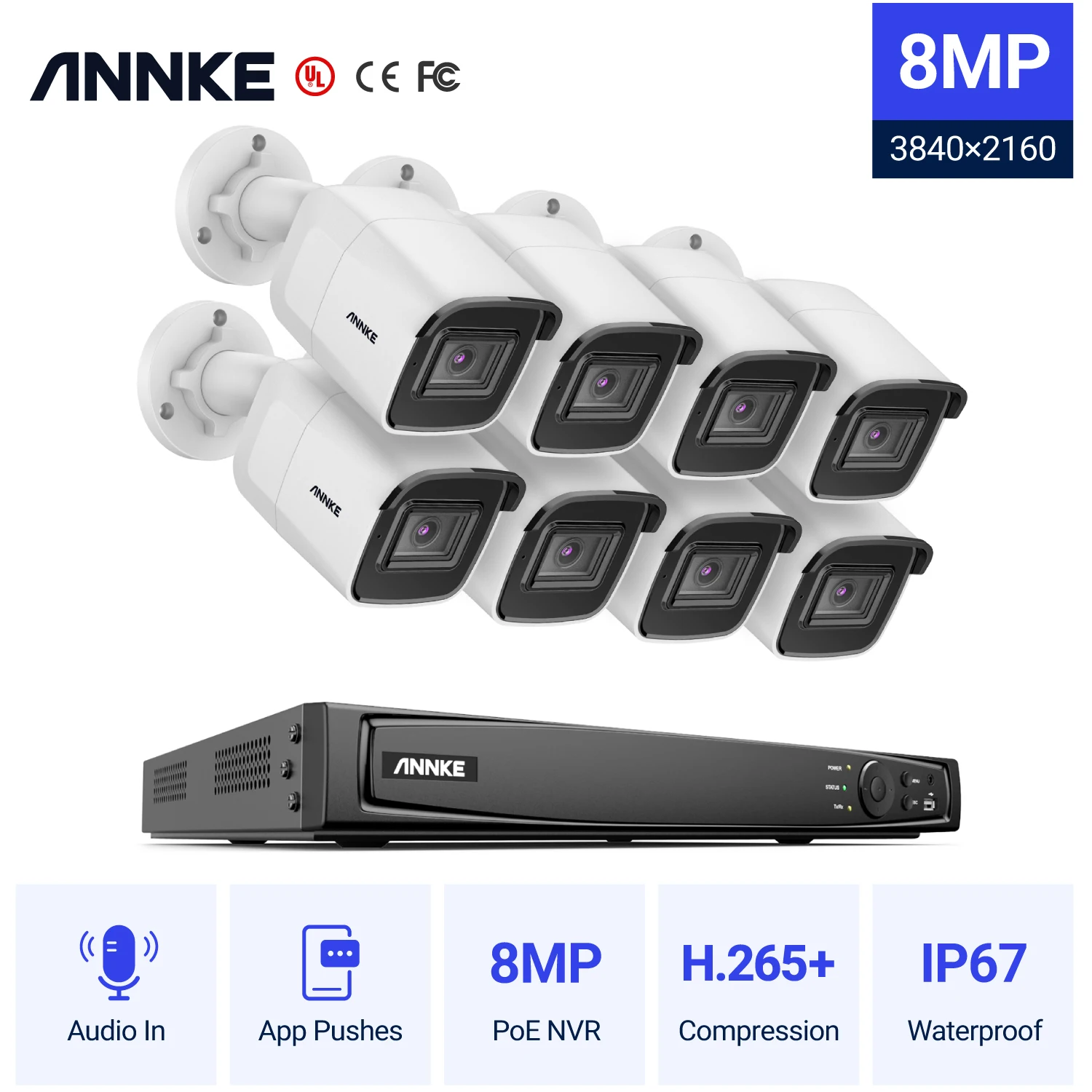ANNKE 8CH 8MP со сверхвысоким разрешением Ultra HD POE сетевой видеорегистратор