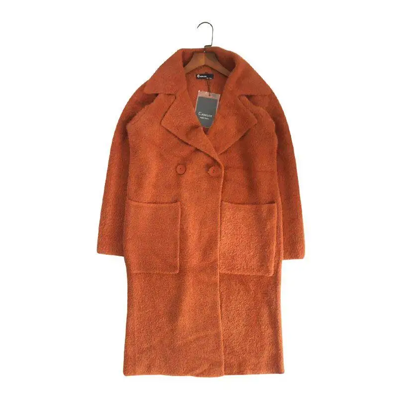 

2021 Spring Feshion Elegant Wool Cashmere Loose Coat Jacket Women Casual Solid Woolen Coats Lady Blend Long Cardigan Jackets