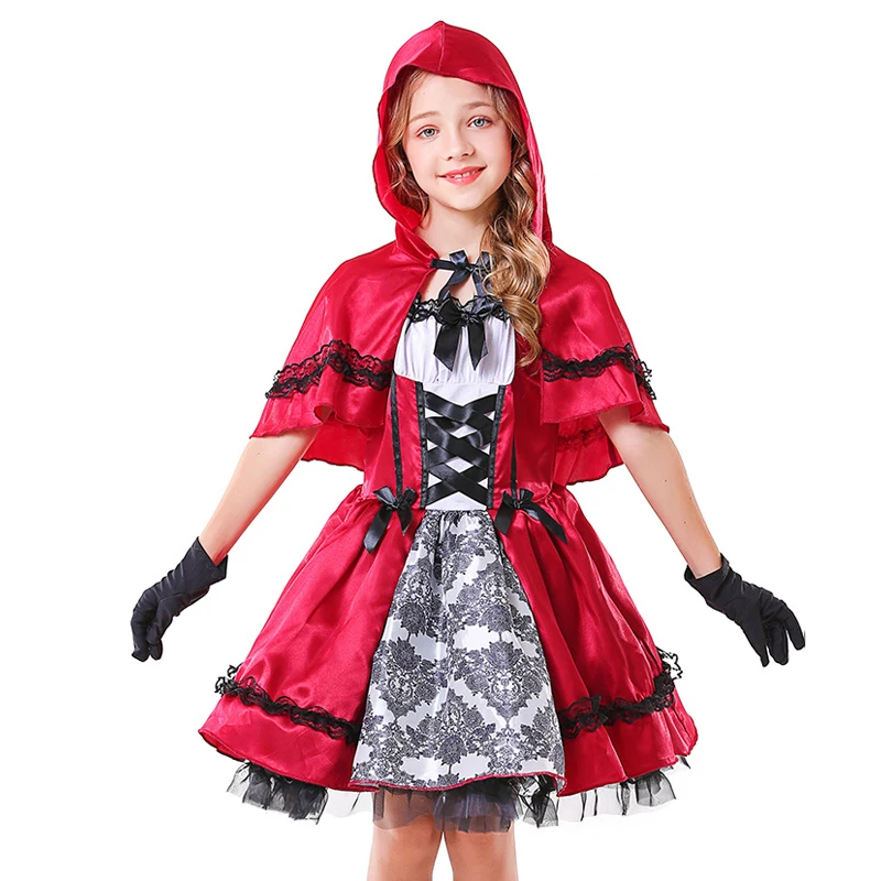 

Карнавал Пурим маленький красный костюм для девочки с капюшоном классический костюм на Хэллоуин для родителей и детей маскарадный костюм д...