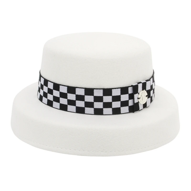 

100% Wool Ribbon Flat Top Hat Elegant Female British Retro Jazz Casual Hats Top Hat Temperament Warm Cap 6 Styles