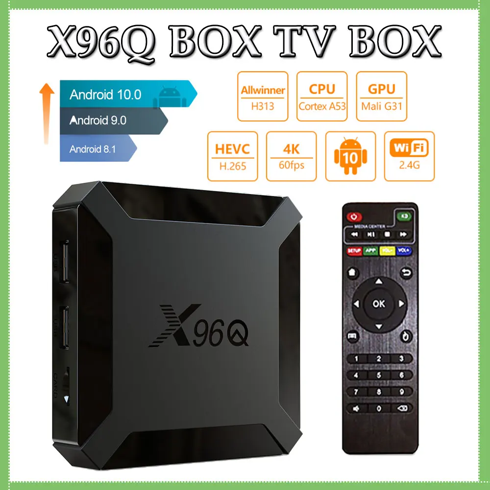 

X96Q Android 10.0 TV Box Allwinner H313 Quad Core 16GB 100M 2.4GHz Wifi HD IPTV USB2.0 Media Player Youtube Netflix Set-Top Box