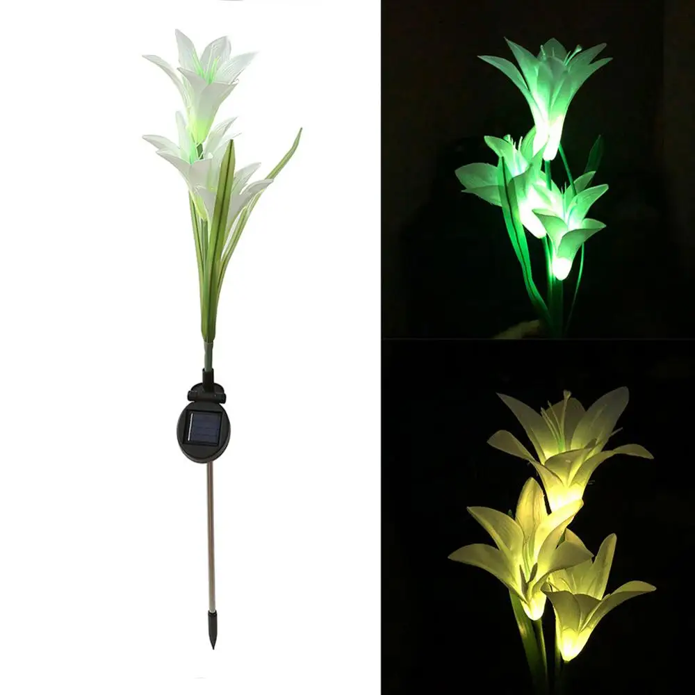 Цветной СВЕТОДИОДНЫЙ светильник в форме цветка лилии с бабочкой на солнечной