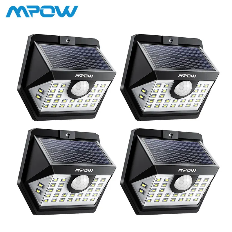 4 Packs 4 шт. в упаковке, MPOW 30 светодиодный солнечный садовый датчик движения, наружная лампа, 3 режима освещения, 270 широкоугольный светодиодный светильник на солнечной батарее, внешний вид - Испускаемый цвет: 4 Packs