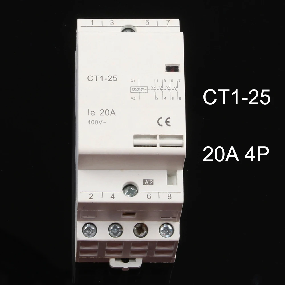 CT1-25 16A 20A 25A 4P 220V/230V 50/60HZ Din rail бытовой модульный контактор переменного тока 4NO