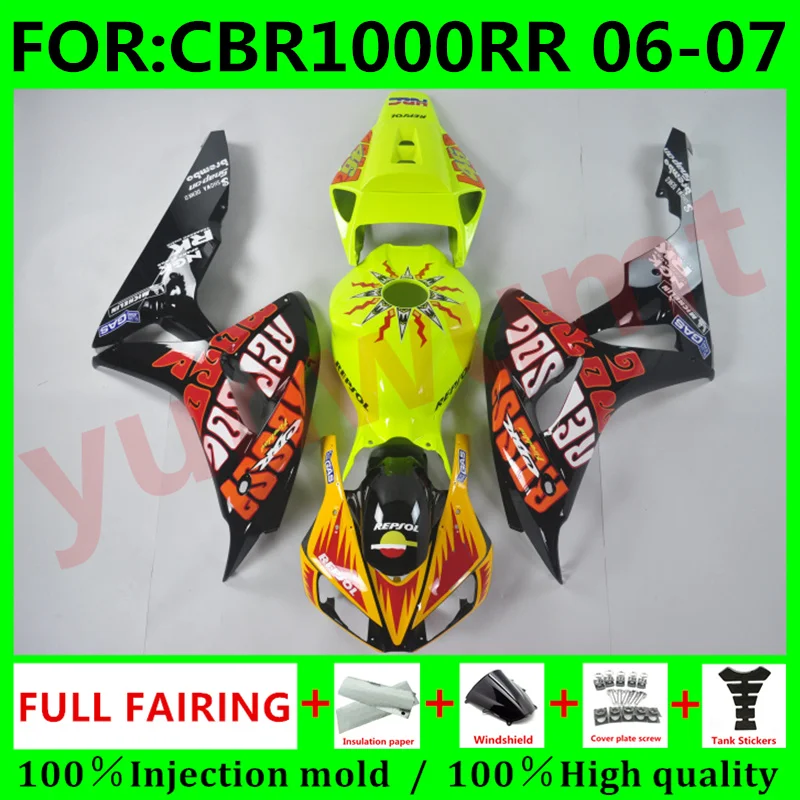 

New ABS Motorcycle Fairings Kit Fit For Honda CBR1000RR 2006 2007 cbr1000 RR CBR 1000RR 06 07 bodywork fairing set black yellow