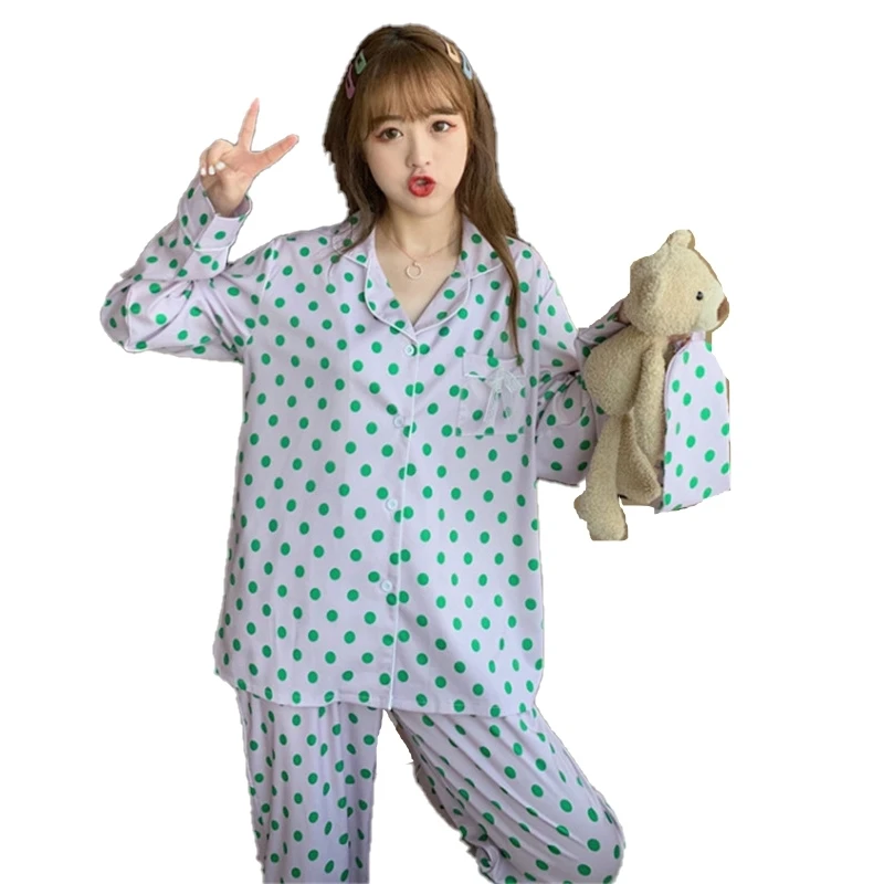 Пижама женская Весенняя хлопчатобумажная Смешанная однотонная с длинными