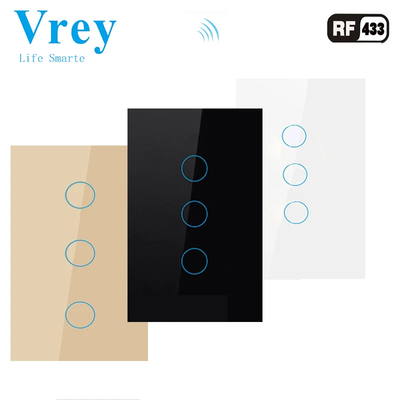 

US Standard Touch Switch With RF433 Remote Control Wall Switches Light switched Luxury tempered glass panel