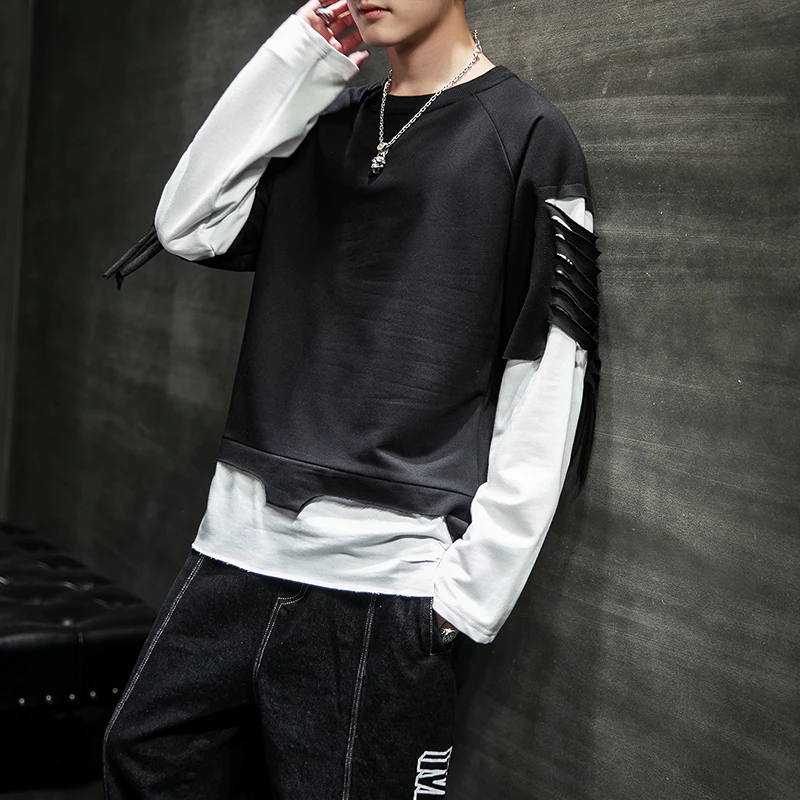 Свитшот мужской в Корейском стиле пуловер с прострочкой хип хоп Толстовка для
