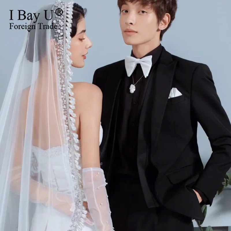 Роскошная длинная стразы свадебная фата с искусственным жемчугом блестящая Фата