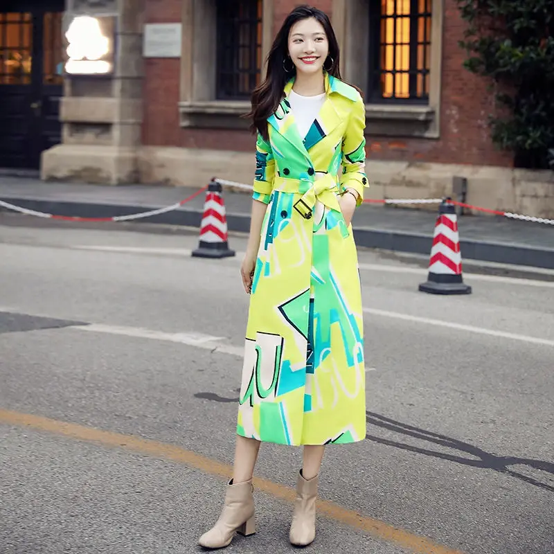 

Женский тренчкот в Корейском стиле, модная двубортная ветровка с поясом в стиле пэчворк, весна-осень, верхняя одежда