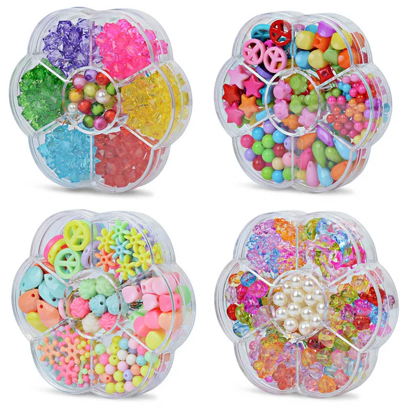 Children Beads Plum Blossom Box Set DIY Handmade Bead Toy Necklace Building Kit Girl Weaving Bracelet Jewelry Making Toy Gift