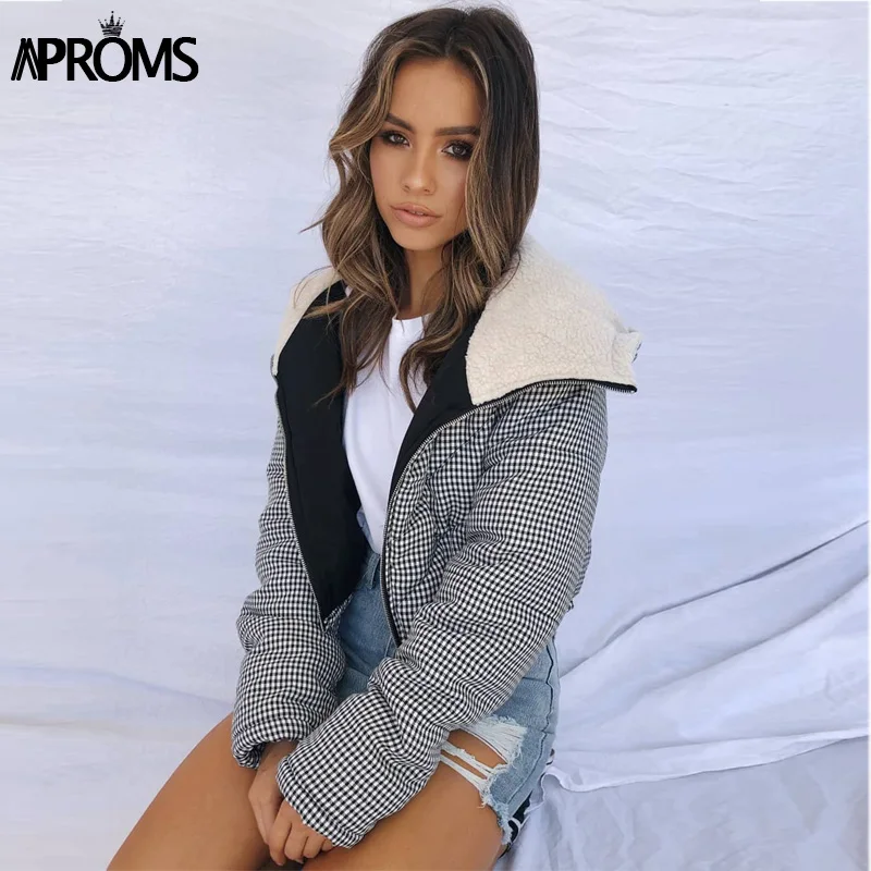 Aproms элегантная клетчатая парка с капюшоном Женская осенне зимняя куртка на