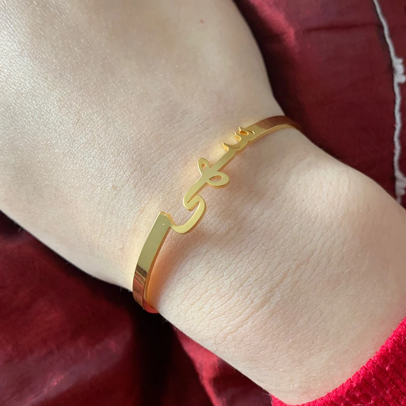 

Custom Arbic Name Bangles Personalized Gold Plated Nameplate Bangle For Women 925 Sterling Adjustable Name Kids Bracelet
