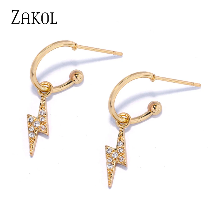 ZAKOL женские модные серьги с кристаллами 2020 золотые звезды луна молния милые для