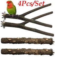 4pcs parrots bird stand bar parrot bite chew toys pet bracket wooden rest play perches supplies birdcage accessories