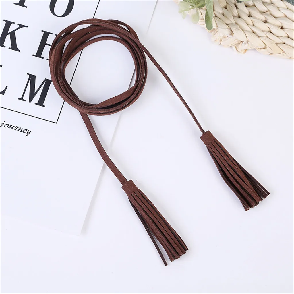 Women's Fringe design Belt Ladies Narrow Stretch Solid color Dress No buckle Fashion simple Casual Female Waist Chain | Аксессуары
