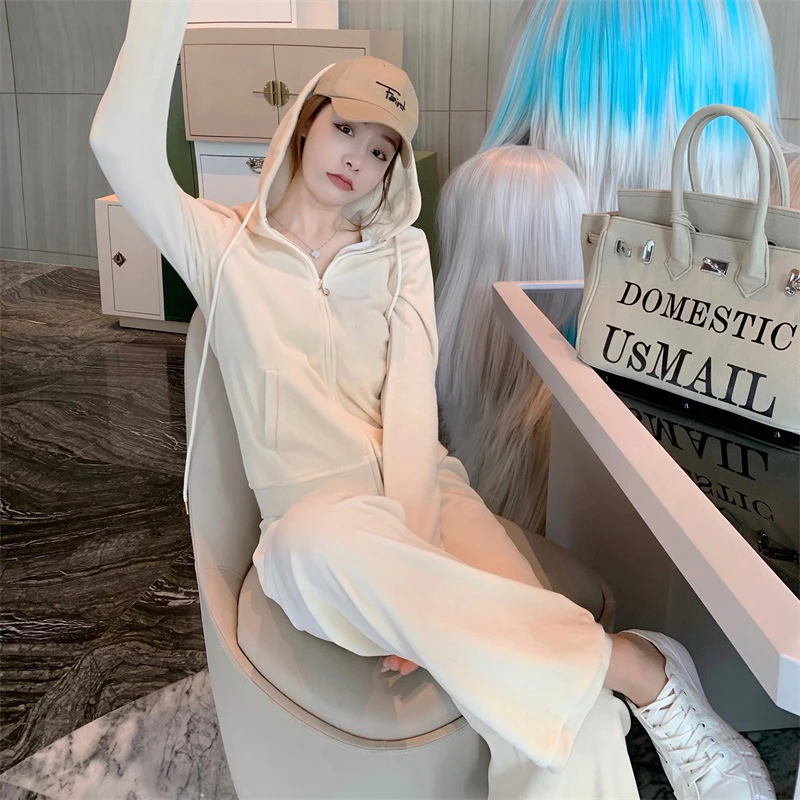 Костюм спортивный женский однотонный из 2 предметов повседневная толстовка с