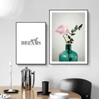 Черно-белая красивая мечта цветок и ваза Художественная Картина на холсте плакаты и принты настенные картины для гостиной TB93