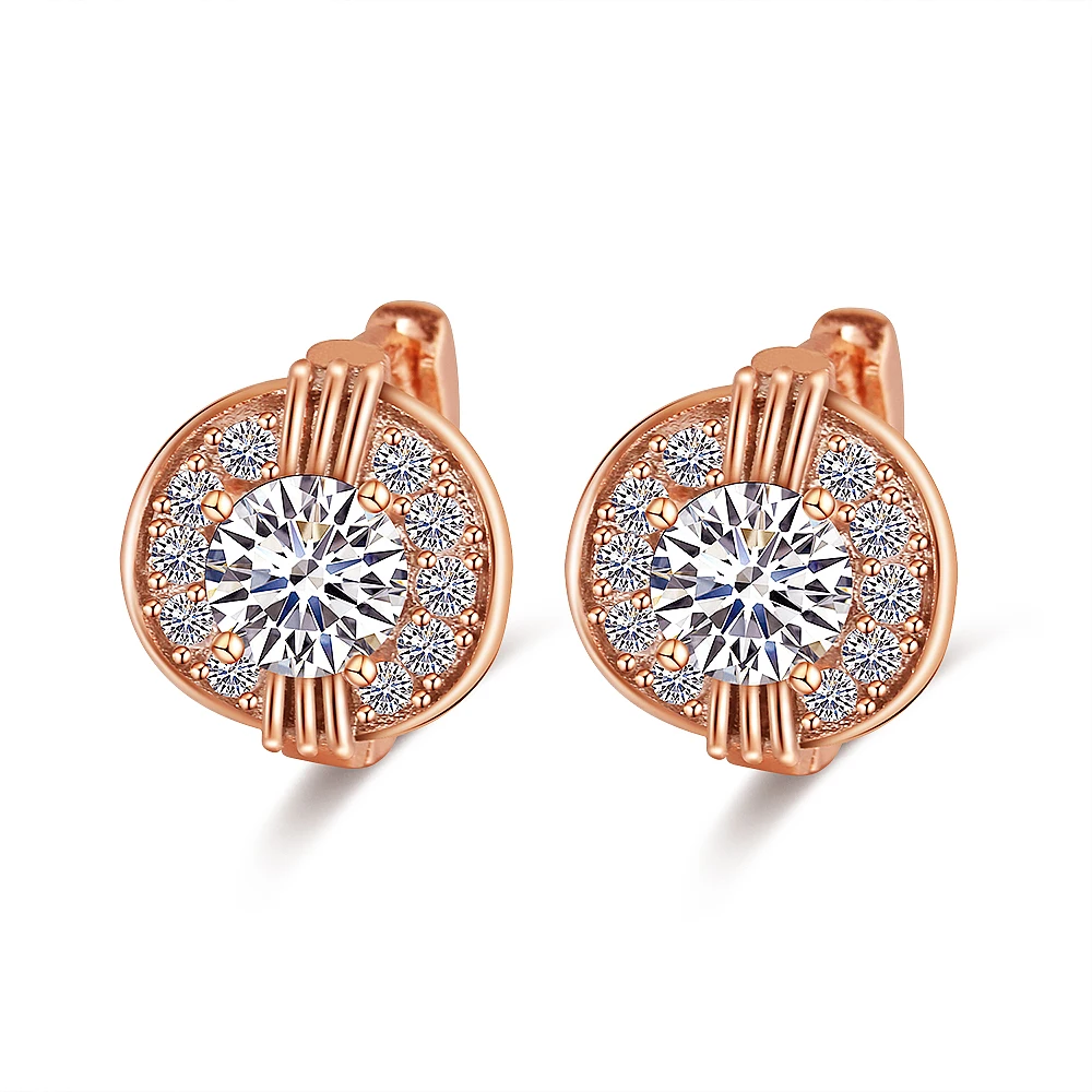 Earring Gold Классические серьги-кольца из розового золота для женщин, изысканные серьги с кристаллами, новые модные свадебные ювелирные изделия для женщин - Окраска металла: Earring Gold