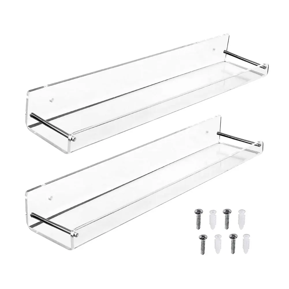

2pcs Display Stand Acrylic Transparent Bathroom Storage Organizer Seasoning Bottle Shop Easy Install With Screws Home Wall Shelf