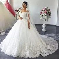 lace ball gown wedding dresses luxury a line off shoulder sweep train bridal gowns with lace applique plus size wedding gowns