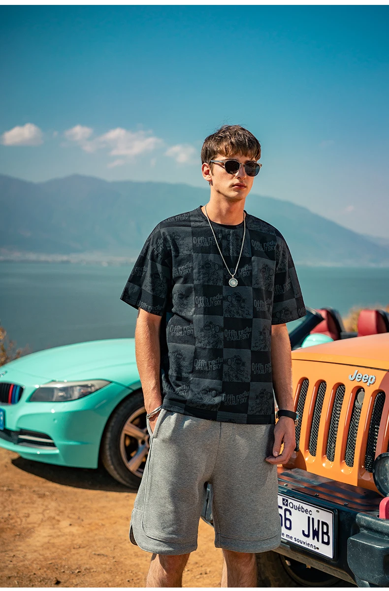 

2789 men new fashion brand loose print Hong Kong style summer European and American men's short-sleeved T-shirt