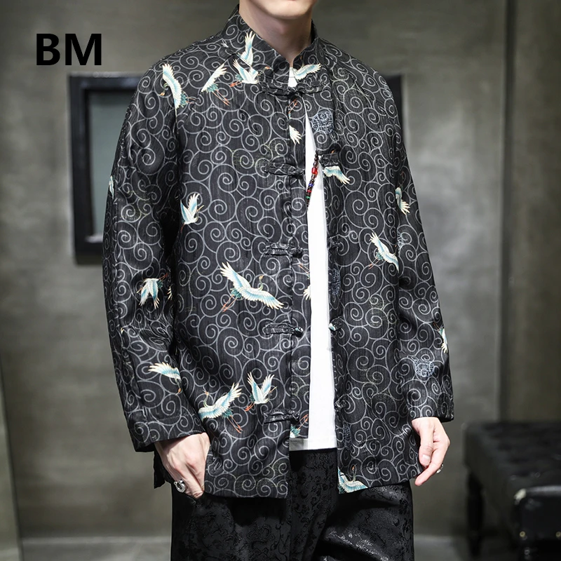 2020 одежда в китайском стиле костюм Тан с принтом журавлей Hanfu мужская ретро