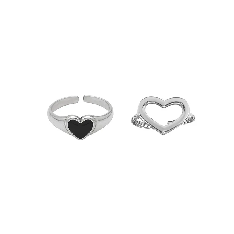 

Origin Summer Silver Color Hollow Out Love Heart Ring for Women Simple Black Heart Adjustable Open Charm Rings Gift Jewelry 2021