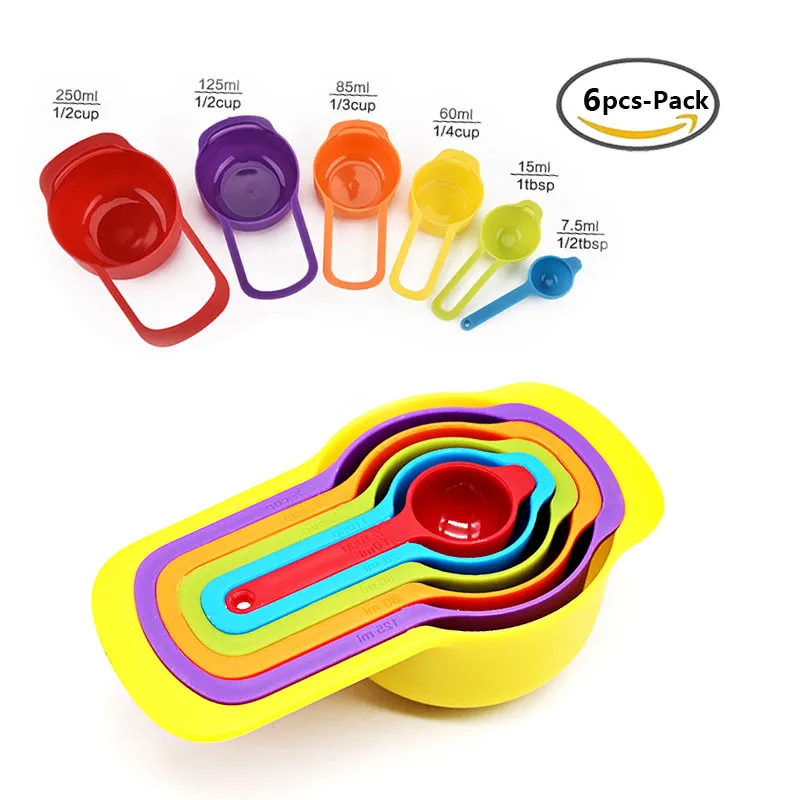 Plastic 6PCS 5/6 мерные ложки в комплекте шт. Наборы из нержавеющей стали кофе измерение количества сахара ложки со шкалой пластиковые мерки чашки кухня инструмент для выпечки - Цвет: Plastic 6PCS