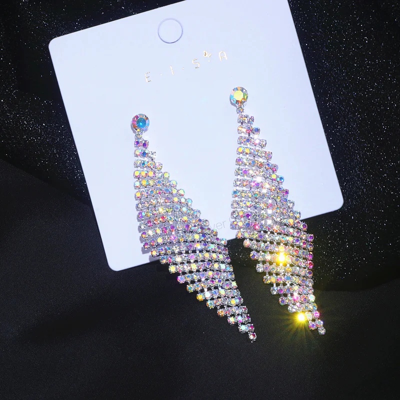 Длинные серьги-подвески с блестящими разноцветными кристаллами для женщин