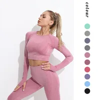 Yoga wear sports top fitness gym leggings suit with shorts High-waisted tights workout clothes for women seamless long sleeve