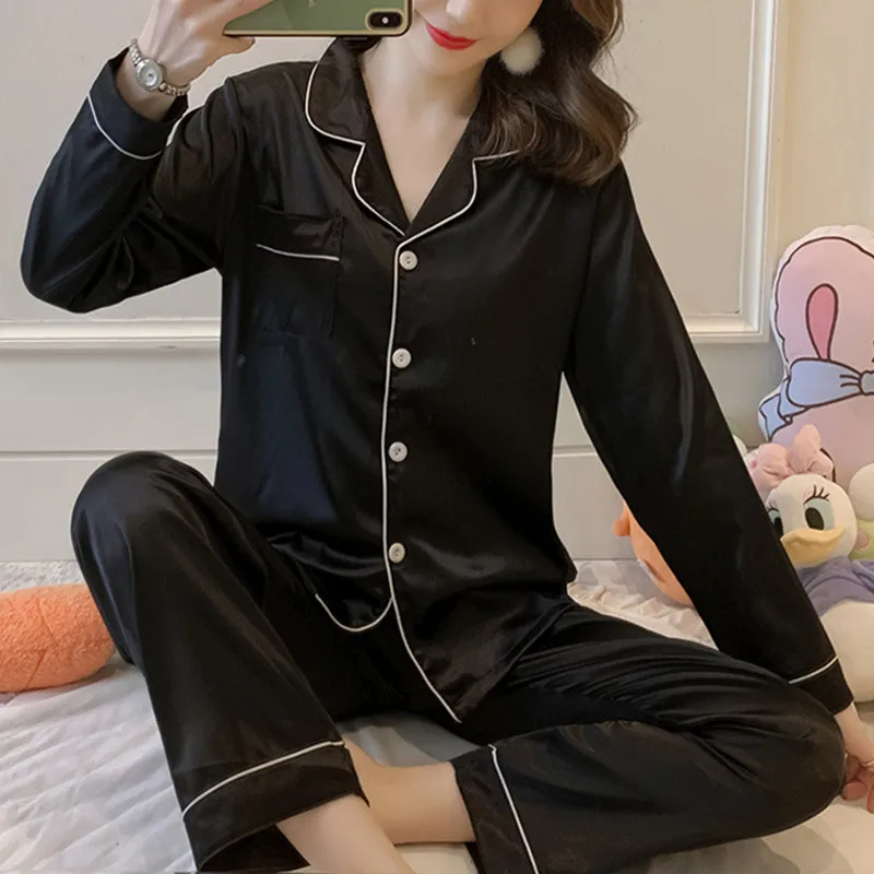 

Ladies Satin Pyjamas Women PJs Silk Long Sleeve Soft Sleepwear Nightwear Set