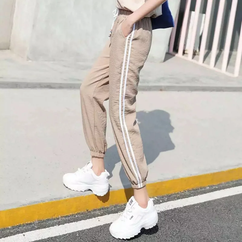 

Women Streetwear Harem Pants Fall Winter Female Loose ankle banded Sweat Pants Hip Hop Women Side Stripe Casual Pants