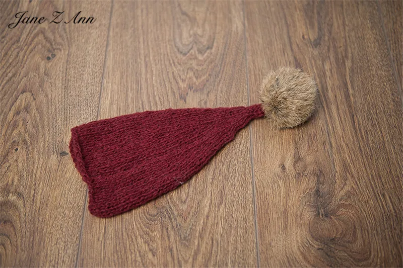 wine red Jane Z Ann Новорожденный ребенок Фото мохер ручной работы вязаный длинный хвостый мяч мягкая шапка реквизит для фотосъемки аксессуары для студийной съемки - Цвет: wine red