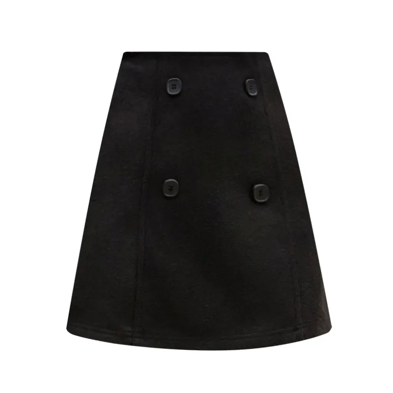 

High Waist Woolen Button Skirt Women Solid High Waist A-Line Split Mini Skirt