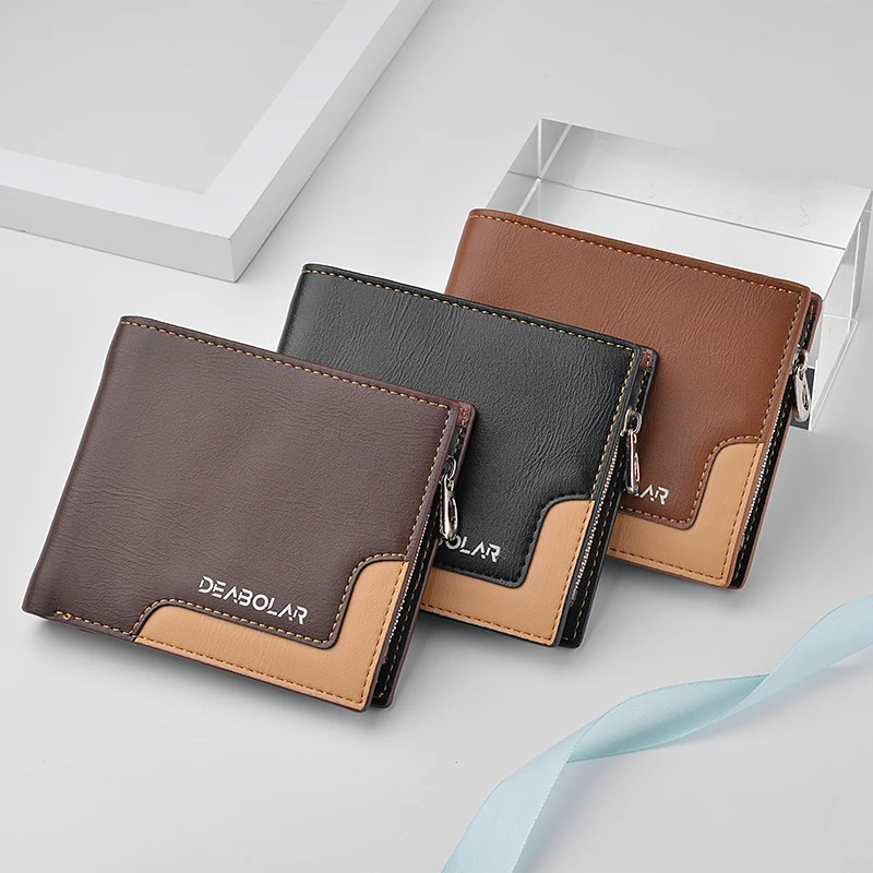 

Men's wallet short cross section youth tri-fold wallet stitching business multi-card zipper coin purse