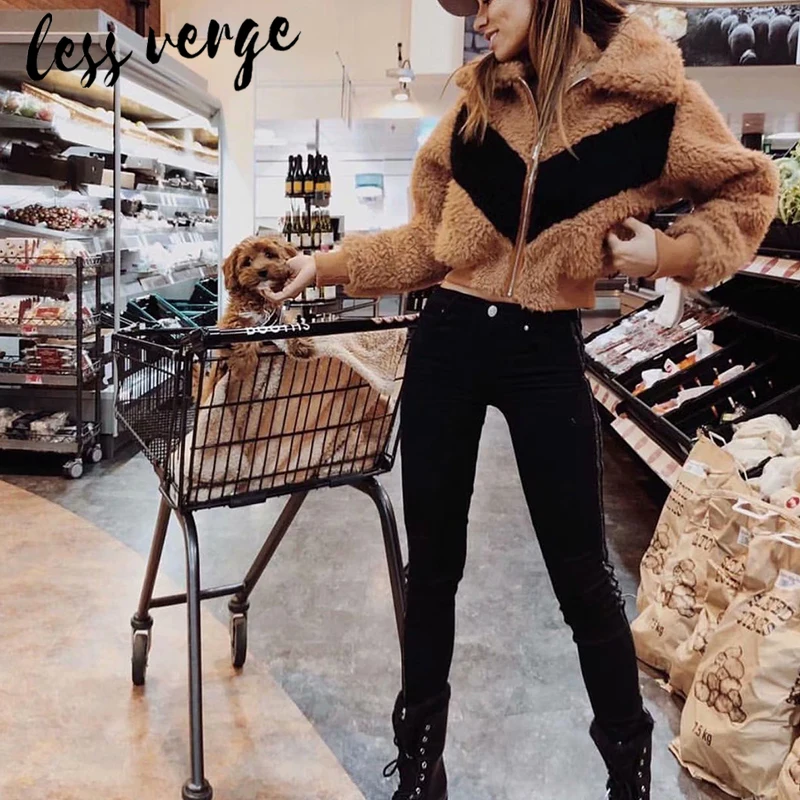 Lessverge овечья шерсть короткое хаки зимнее плюшевое пальто женское повседневное