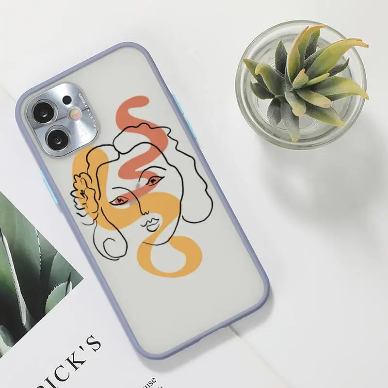 

New Funny Art Sketch Phone Case For iPhone 12 11 Mini Pro XR XS Max 7 8 Plus X Matte transparent Gray Back Cover